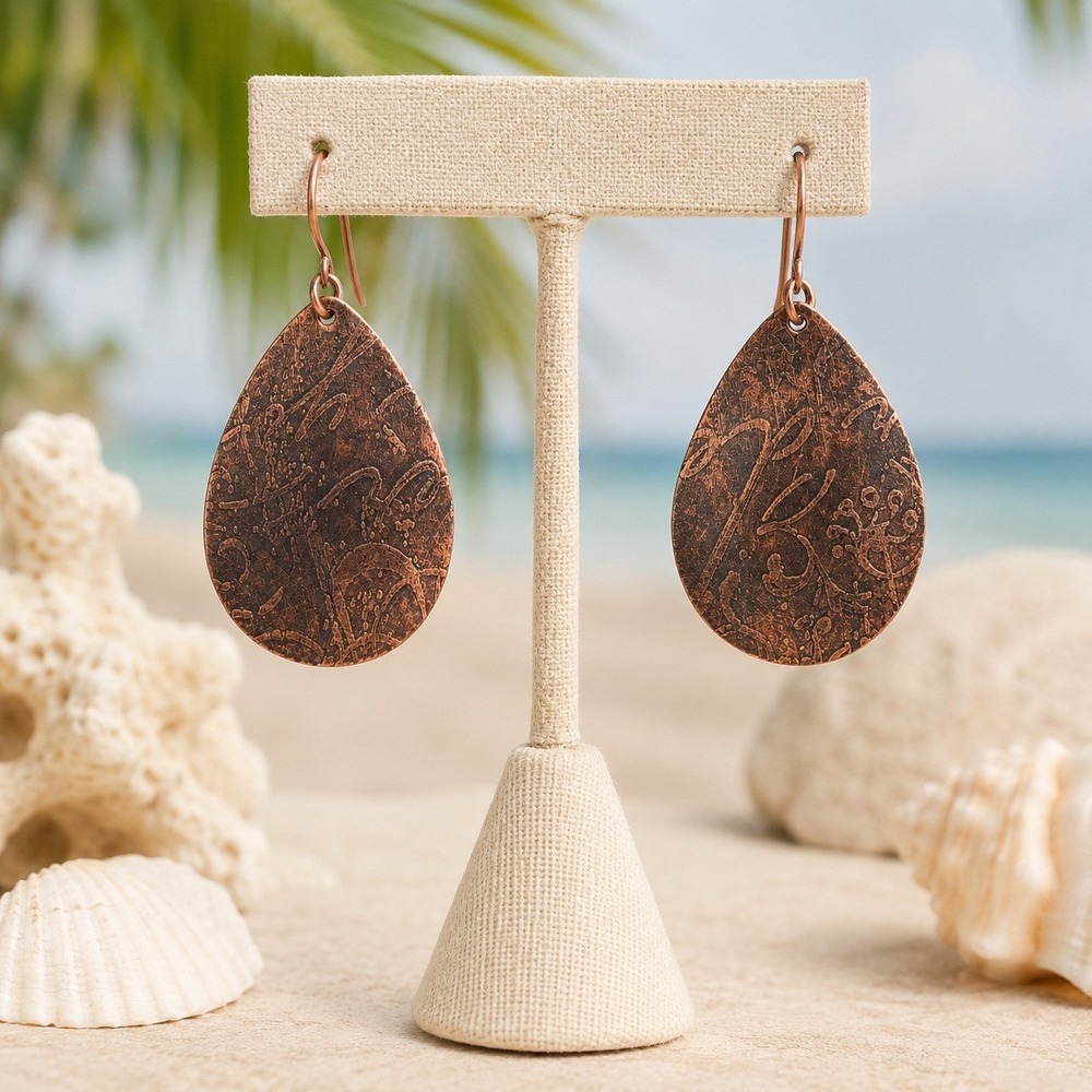 Unbranded Teardrop Earrings Women OS Copper Good Etched Floral Boho Drop